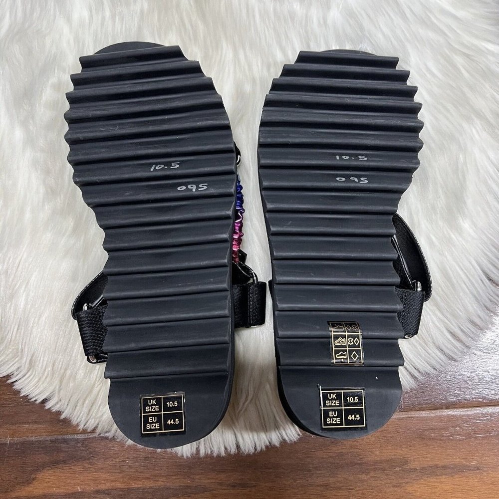NEW Kurt Geiger Men's Size 44.5 / US 10.5 Black Rainbow Leather Orion Sandals - Picture 11 of 12